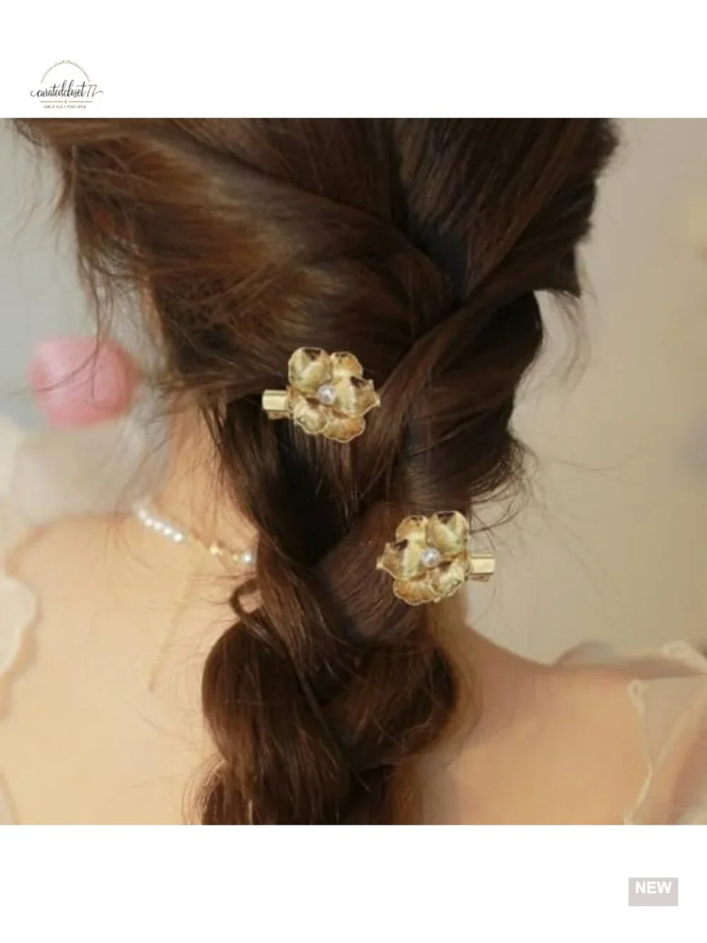 6 Vintage Gold Pearl Flower Hair Pins Metal Hair Accessories Set